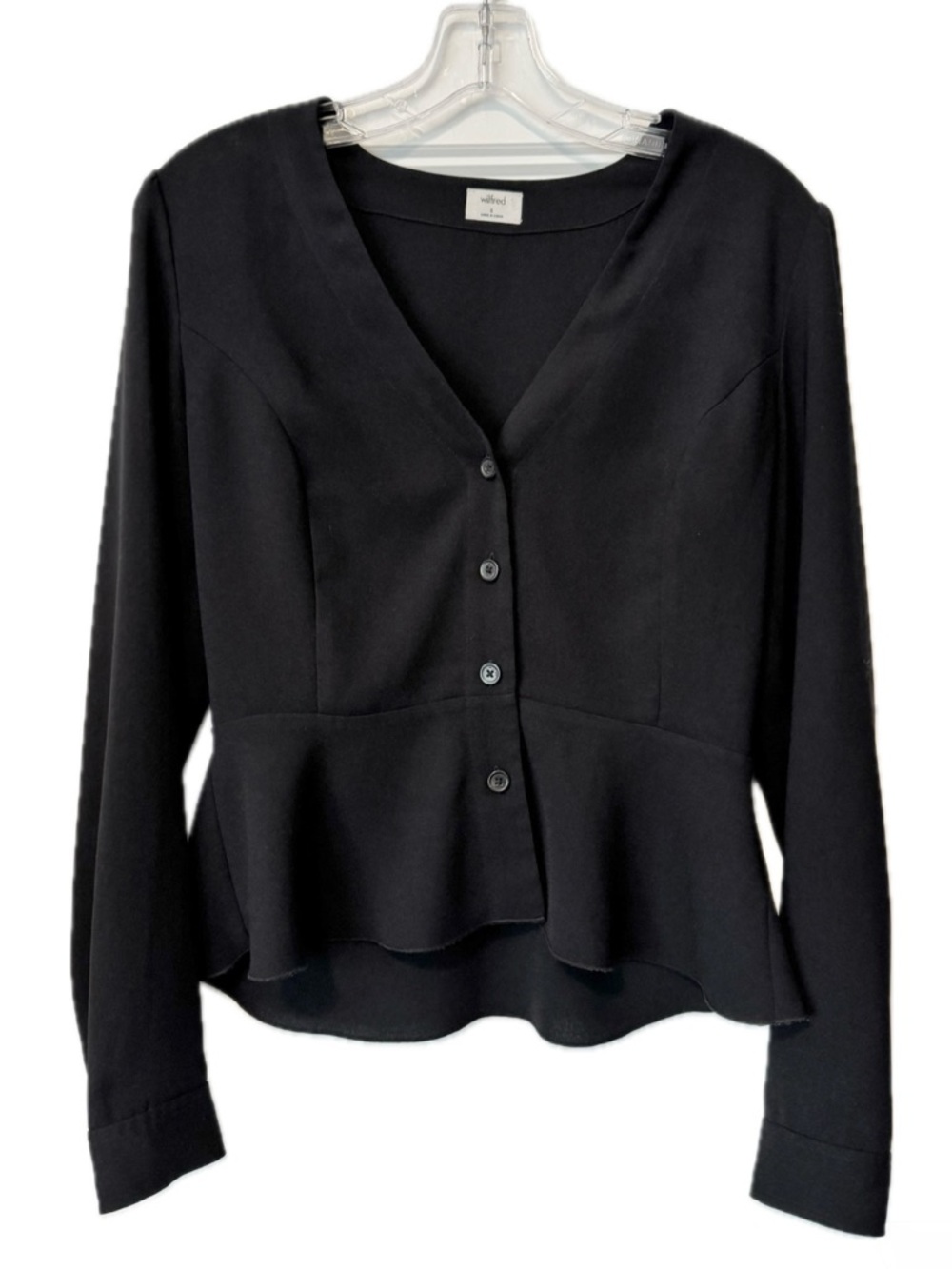 Wilfred Aritzia Black Peplum Blouse Size 6 V Neck Button Front Career Top
